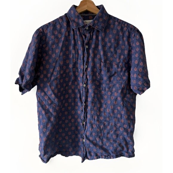 Peter Millar Short Sleeve Shirt Sz M Blue Button Up Fern All Over Print - Picture 1 of 12